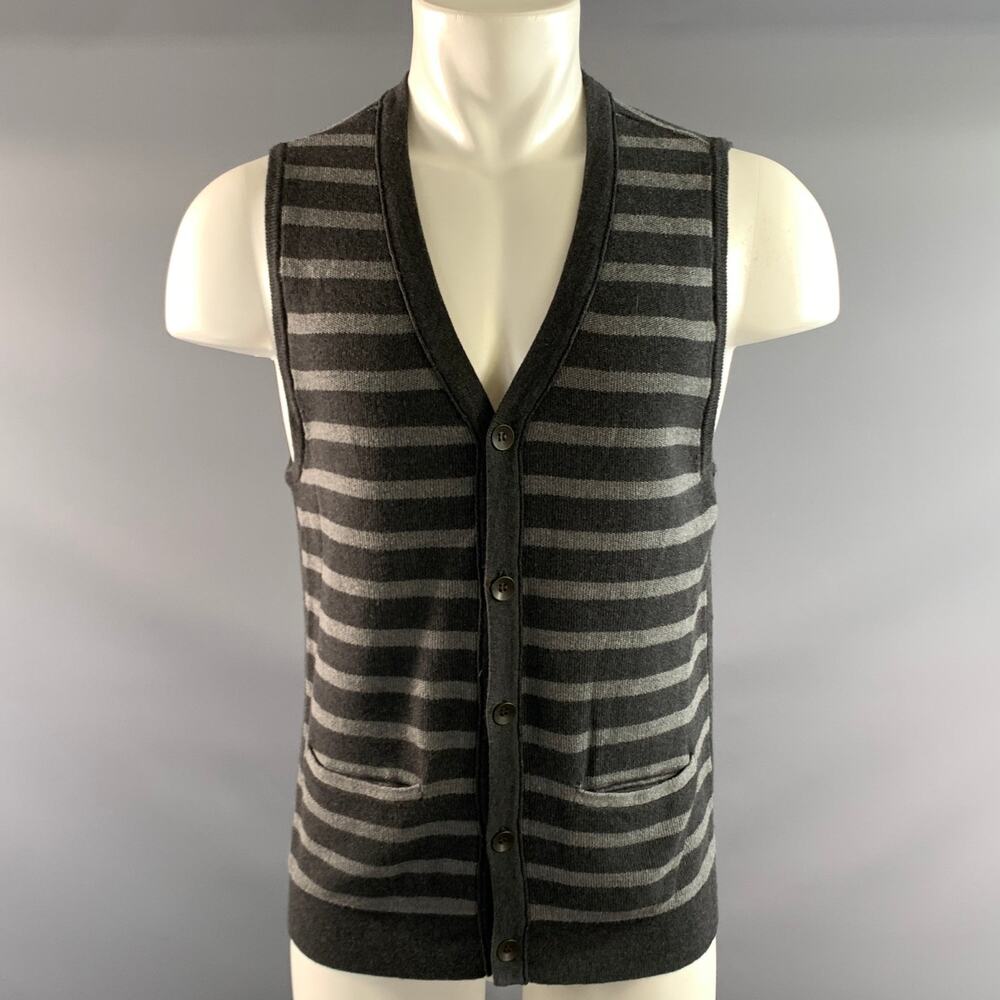 RAG & BONE Size M Black Grey Stripe Cotton Wool Slit Pockets Vest